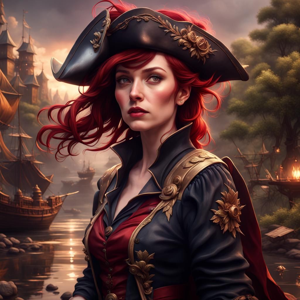 Lady with Red Hair in Tricorn Hat