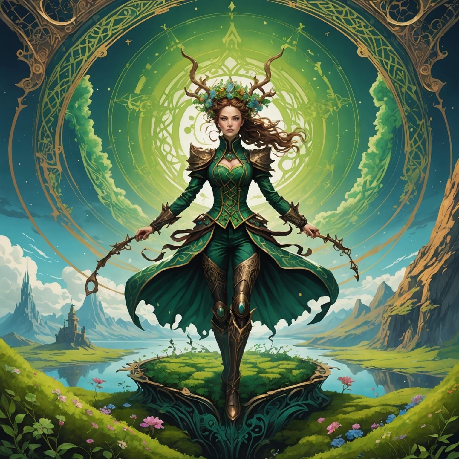 Surreal Landscape with Elastic Flora and Vortex