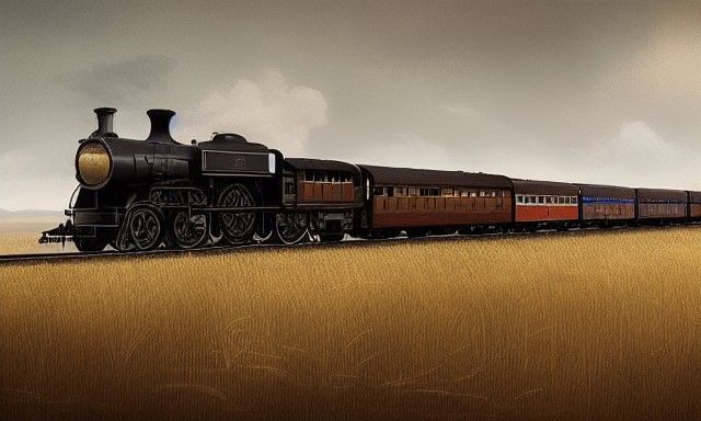 Steam Train on the Prairie: Hyperrealistic Maximalist Art