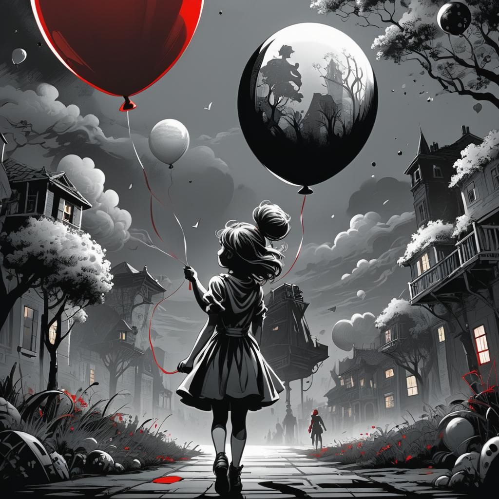 Girl with Red Balloon in Comic Book Art