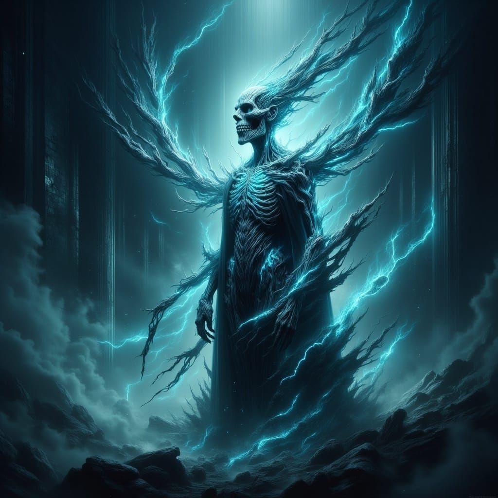 Ethereal Dirge Singer in a Vortex of Iridescent Energy