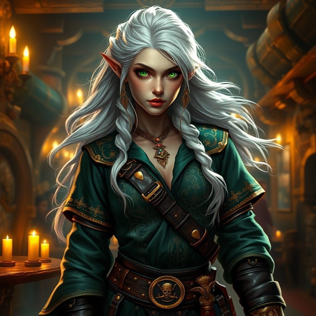 Wood-Elf Pirate in Tavern, Matte Painting