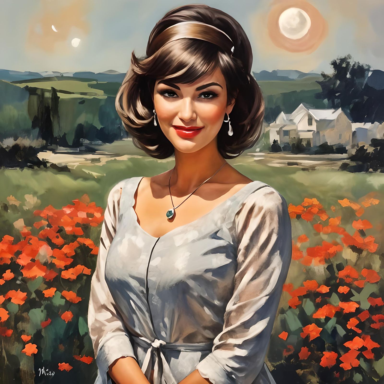 Impressionist Portrait of Woman with Polka Dot Headband