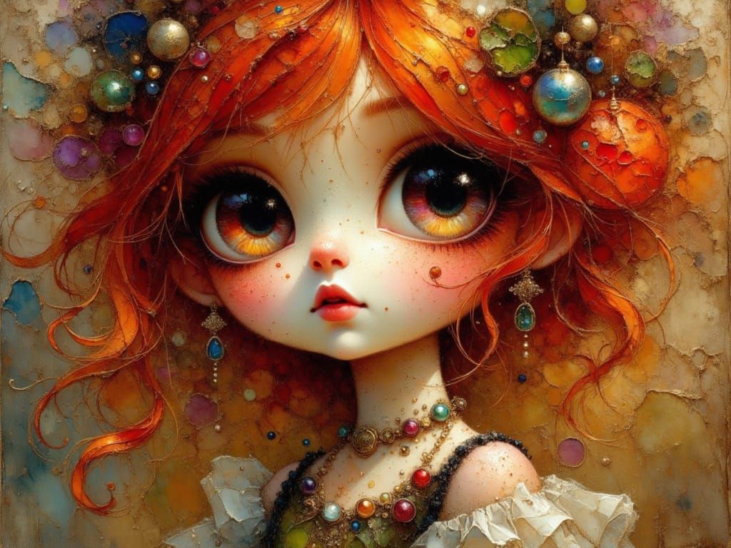 Ethereal Gypsy Punk Girl with Wild Red Hair