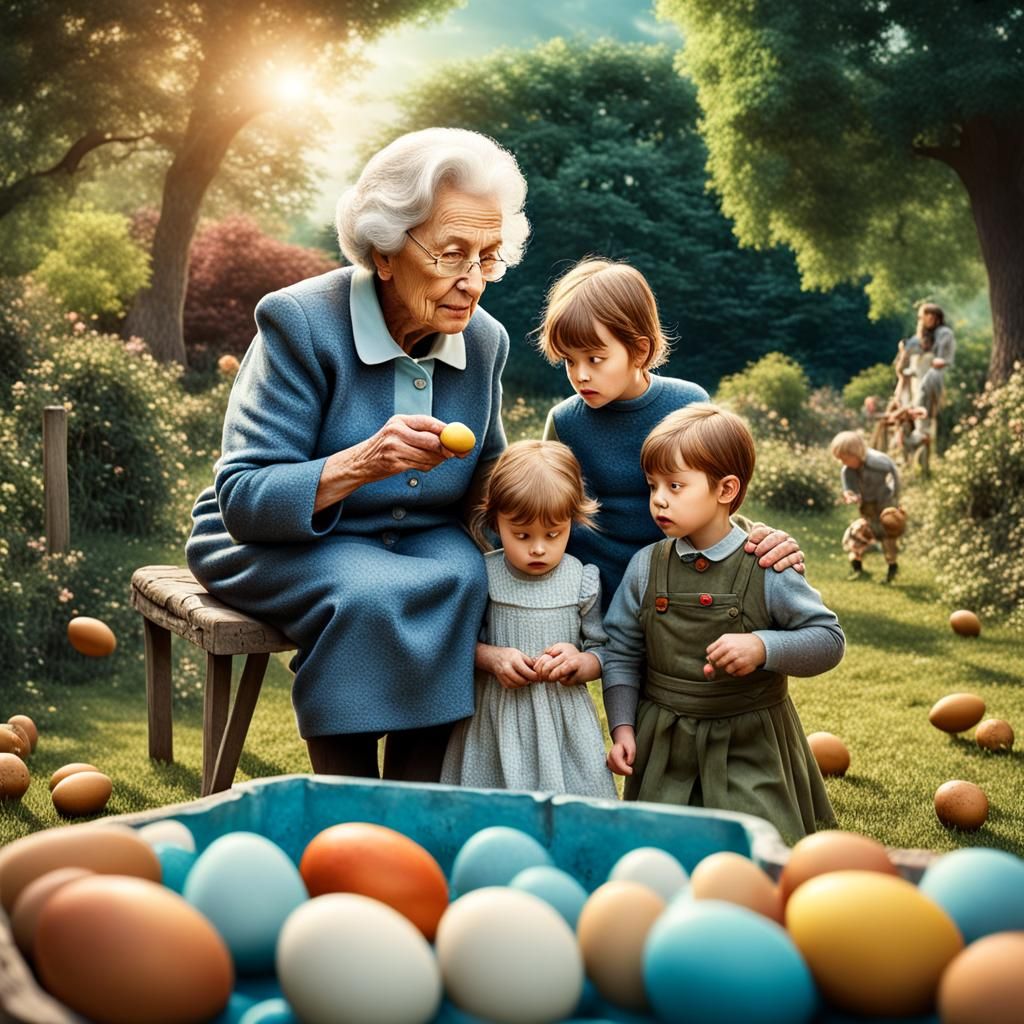 Easter Egg Hunt in a Fantastical Garden, Hyperrealistic