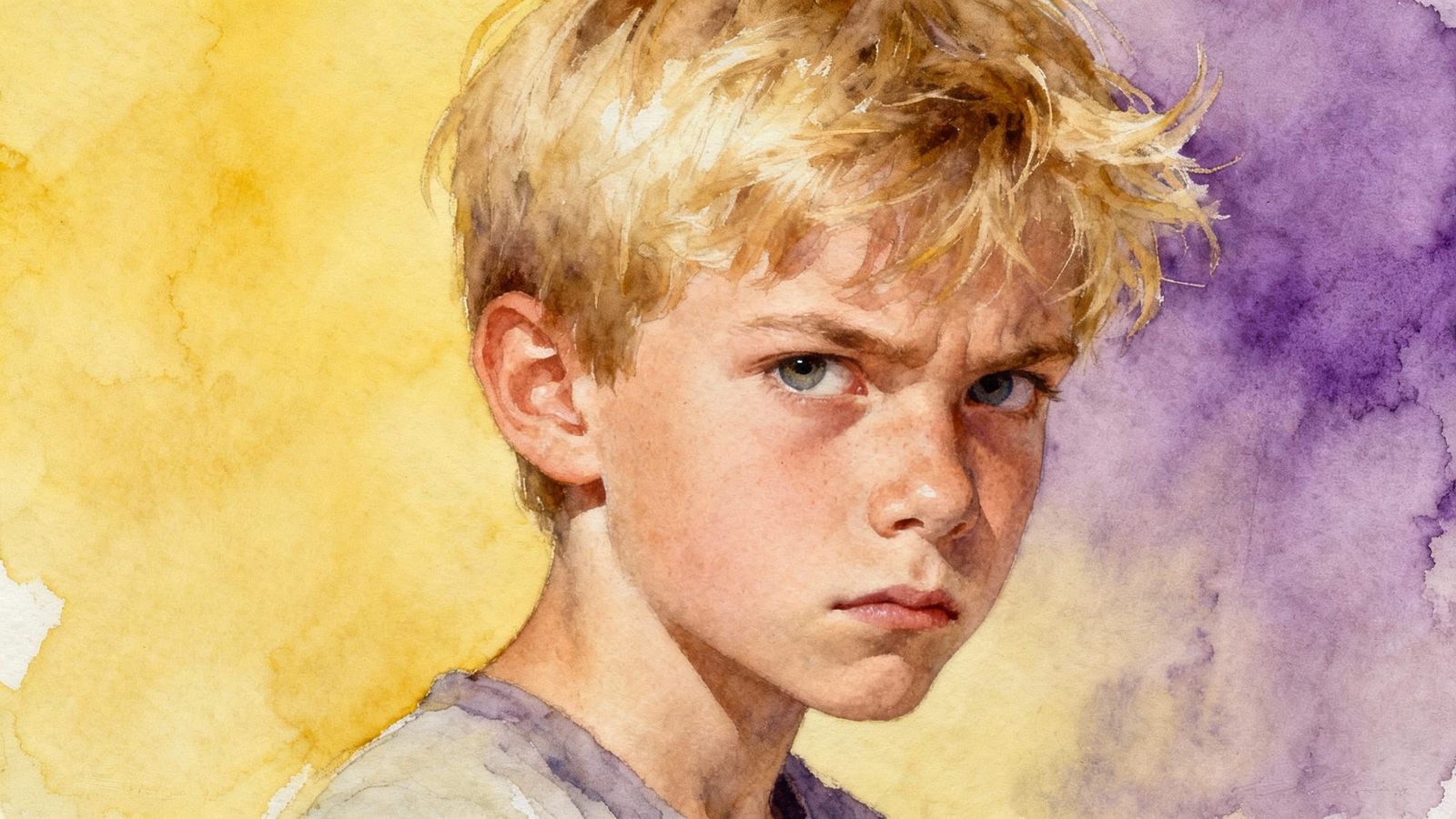 Determined Boy in Subtle Watercolour Style