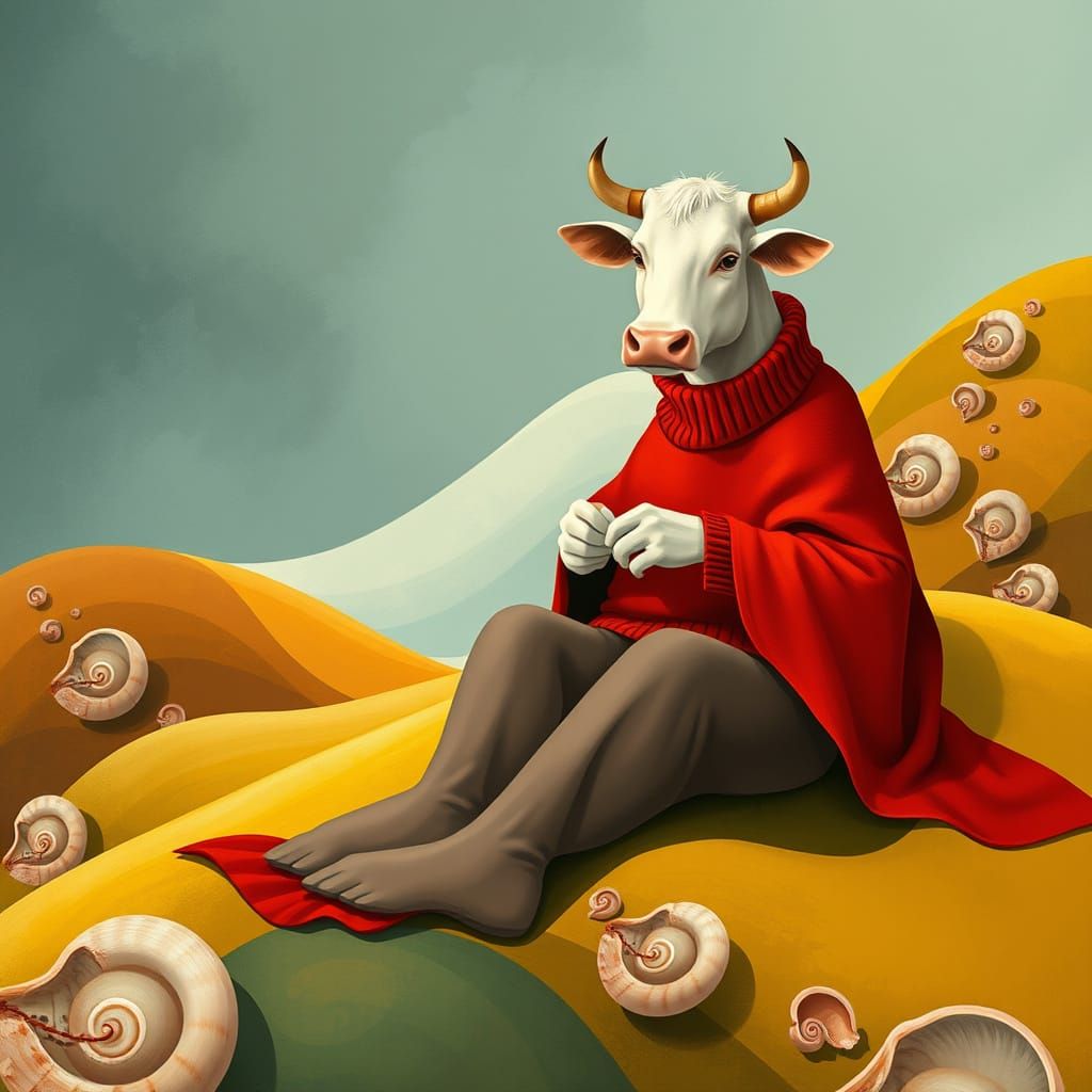 Cow Knits Jumper in Matisse-Style Landscape