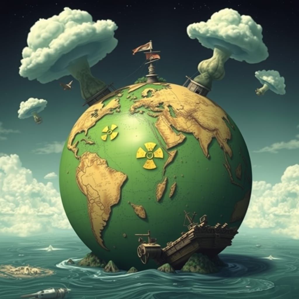 Nuclear War Pirate Map Globe in Dystopian Style