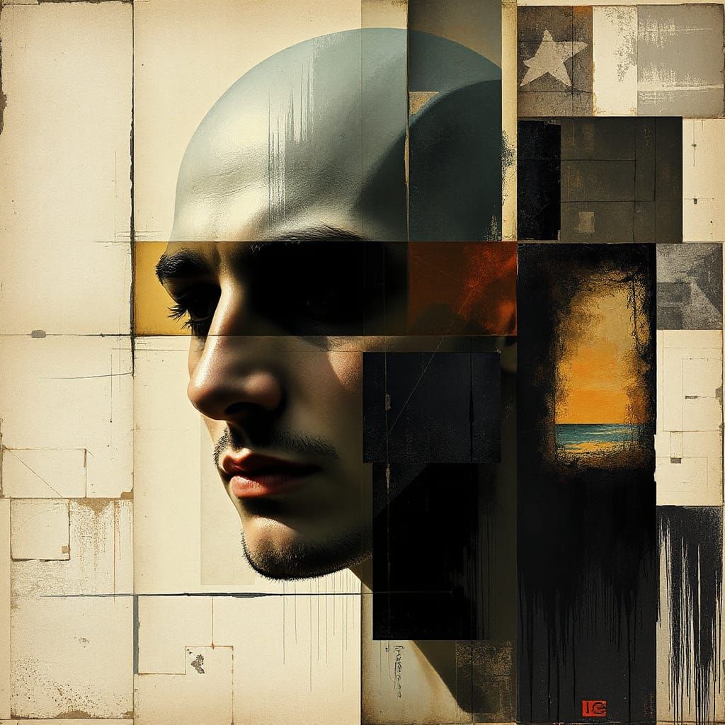Geometric Abstract Portrait in Brutalist Style