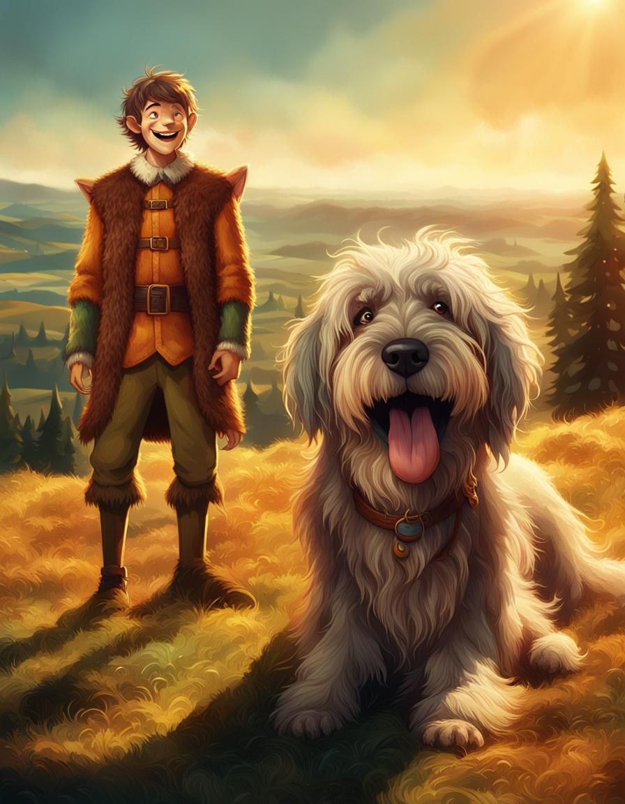 Elf and Dog Adventure: Pixar-Inspired Film Still