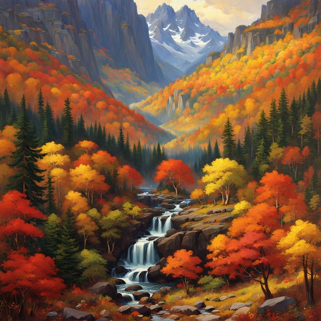 Anime Autumn Wilderness Inspired by Waterhouse