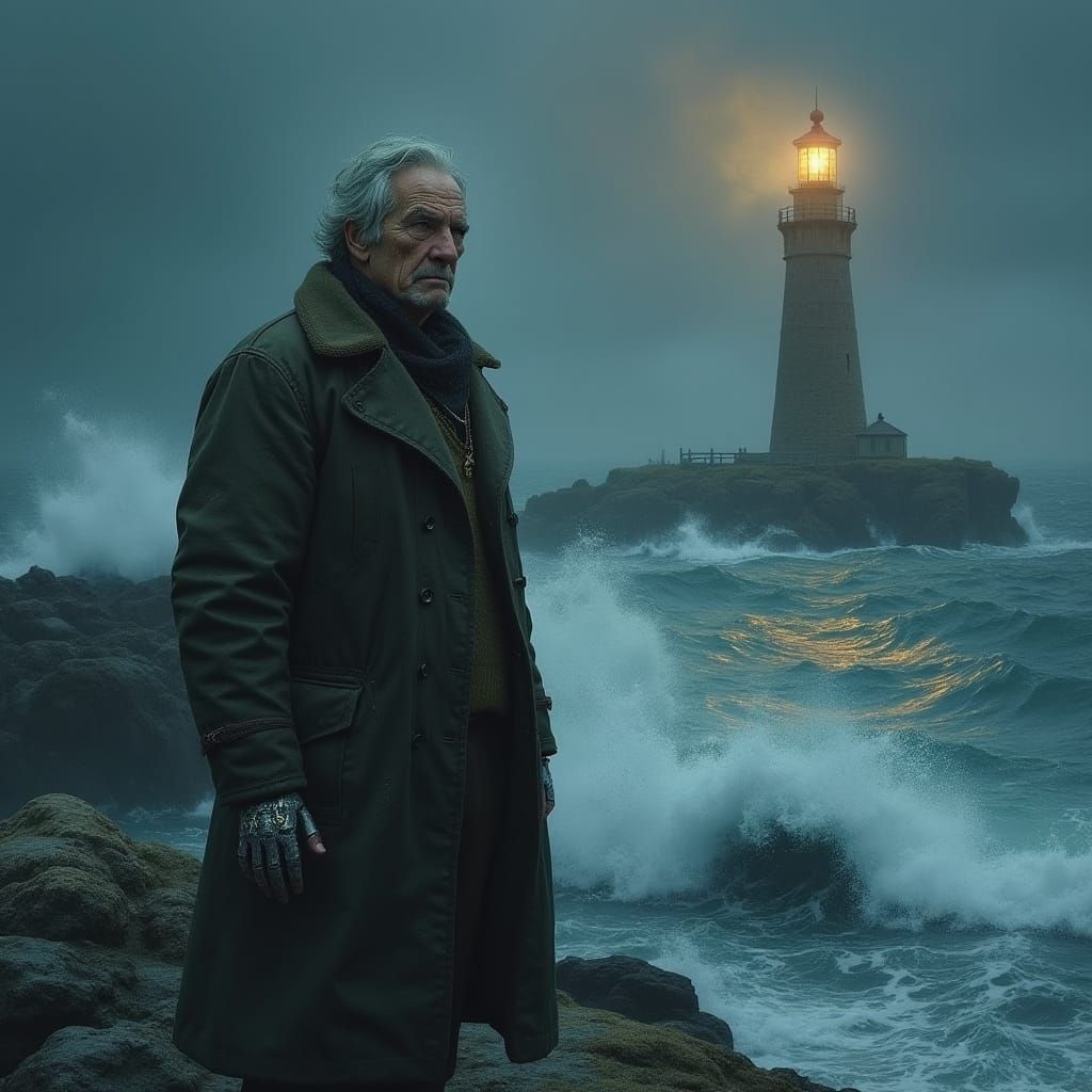 Lighthouse Keeper Stands Firm Against the Tempest