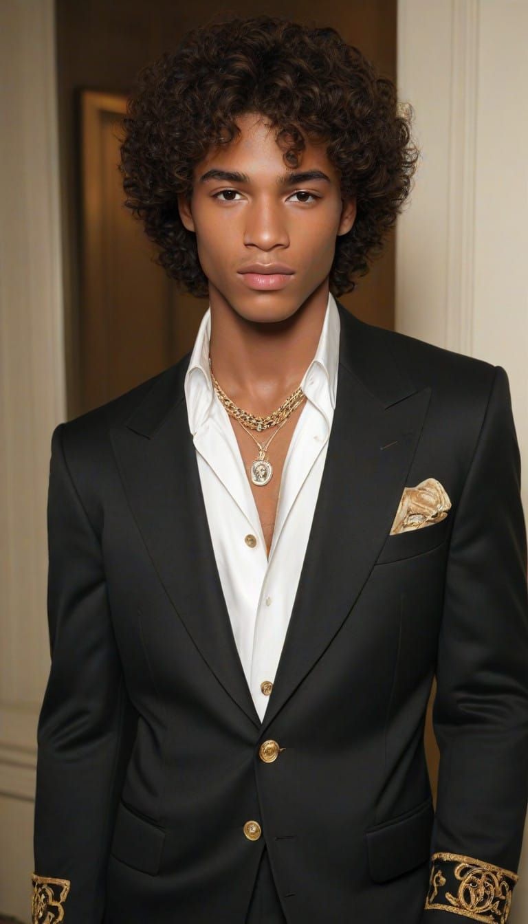 Body picture, long frame, Elegant 18 year old man, caramel skin African-American,