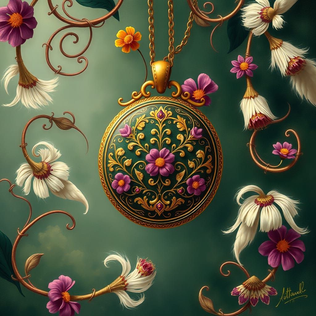 Ethereal Floral Locket in Gustav Klimt Style