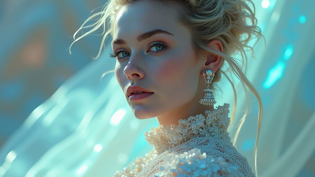 Celestial Queen in Ornate Futuristic Attire