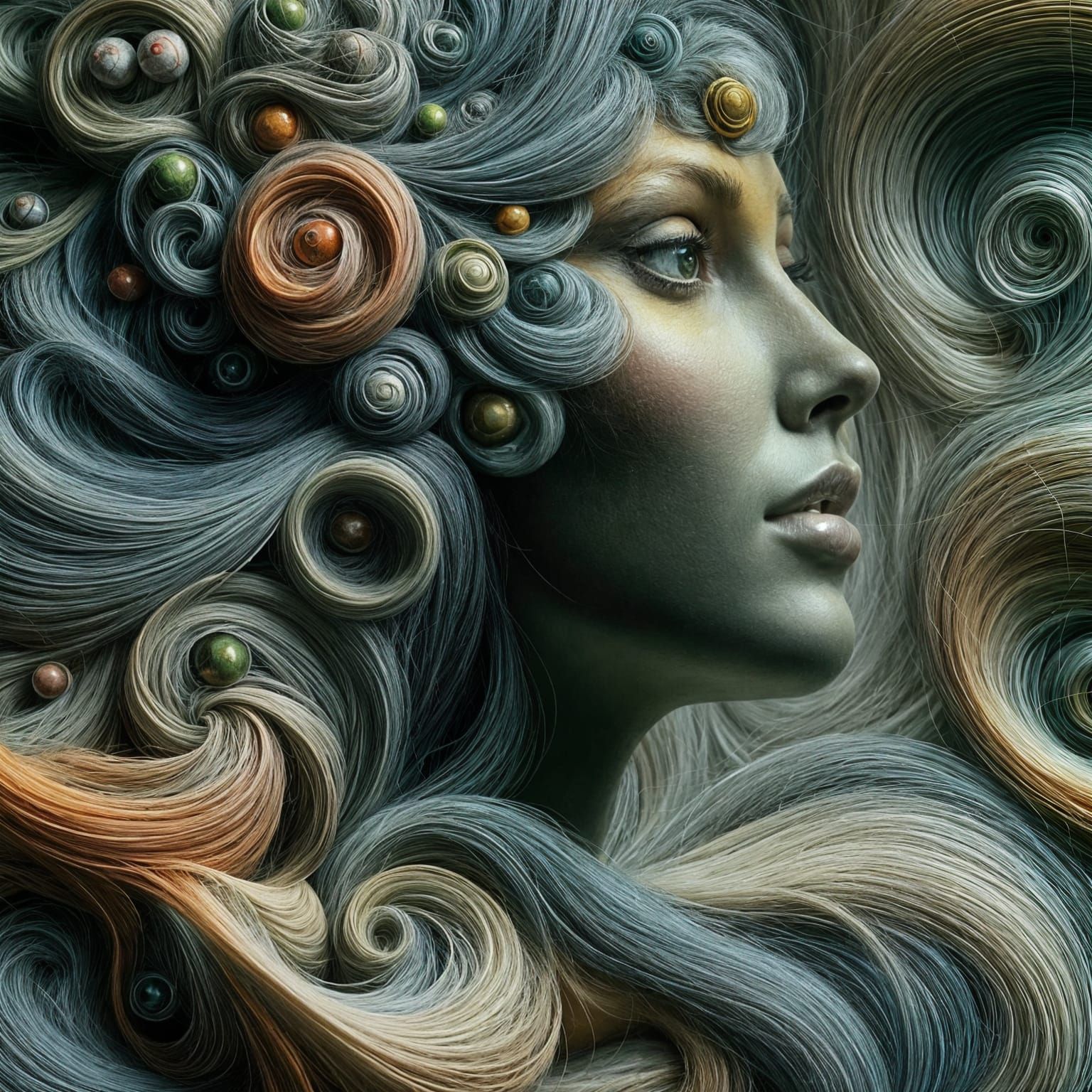 Elegant Woman in Surreal Landscape with Vibrant Colors