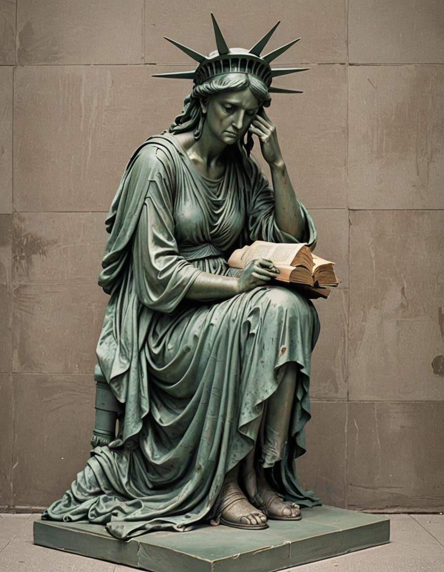 Statue of Liberty Crying Over Book of Liberty