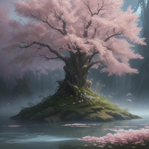 Girl Sketching Dogwood Tree: Fantasy Concept Art