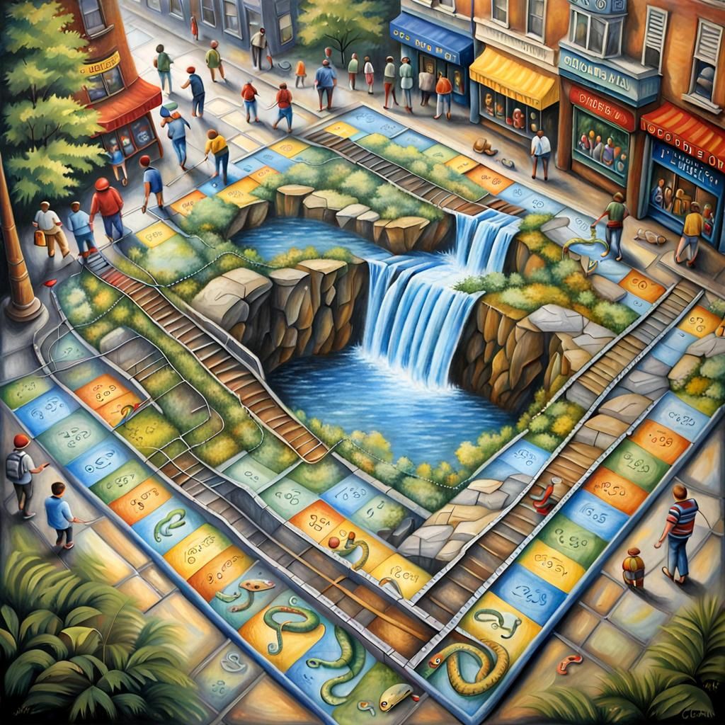 Surreal Chutes and Ladders Street Art Illusion