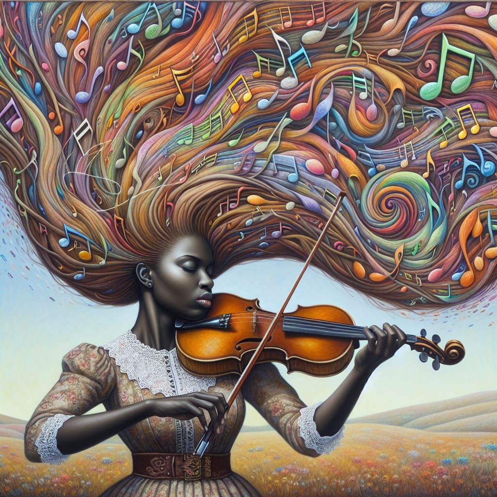 Surreal Musician's Hair Becomes Colorful Music