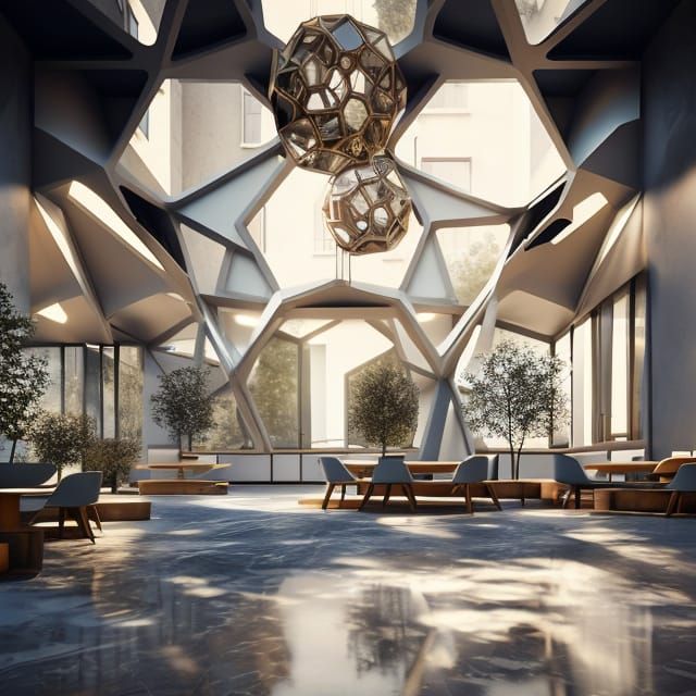 Brutalist Mirrored Hall with Exhibition Showcases