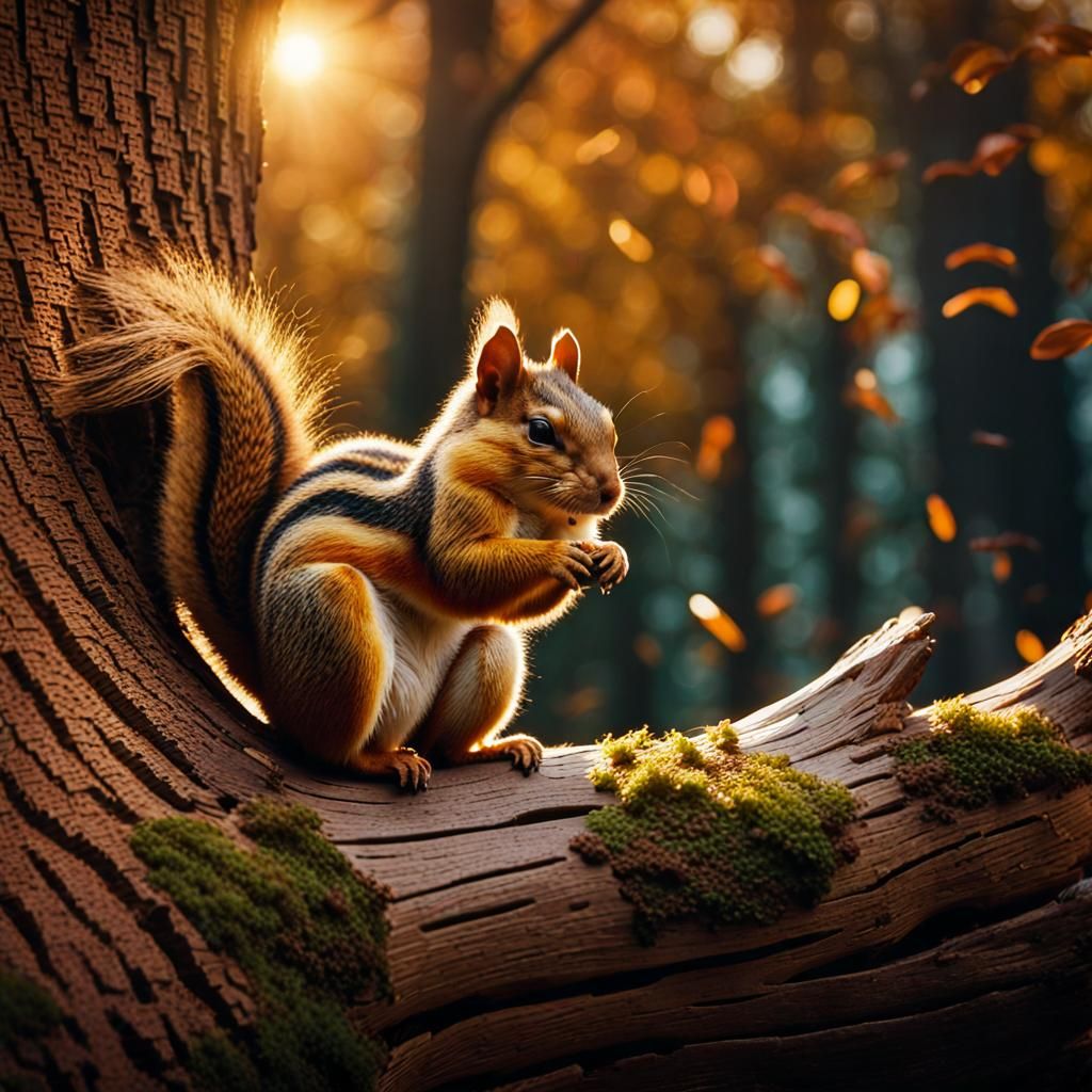 Hyperrealistic Chipmunks in God Rays: Detailed Art