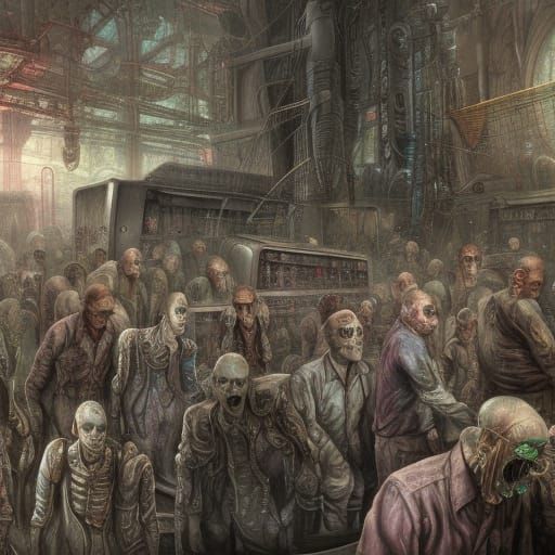 Dystopian Cyborg Factory Line: Artstation Fantasy Concept