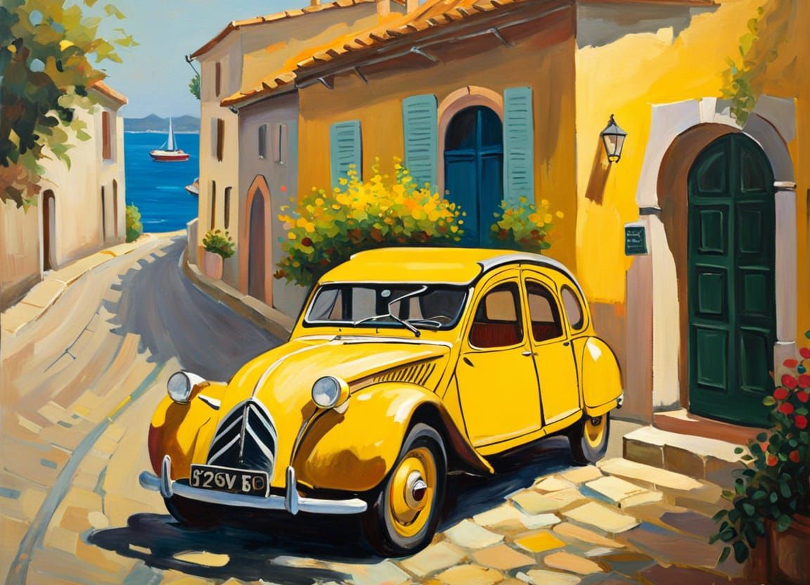 Impressionist Citroen 2CV in French Village Street