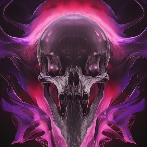 Unicorn Skeleton in Biofluorescent Flames: Digital Art