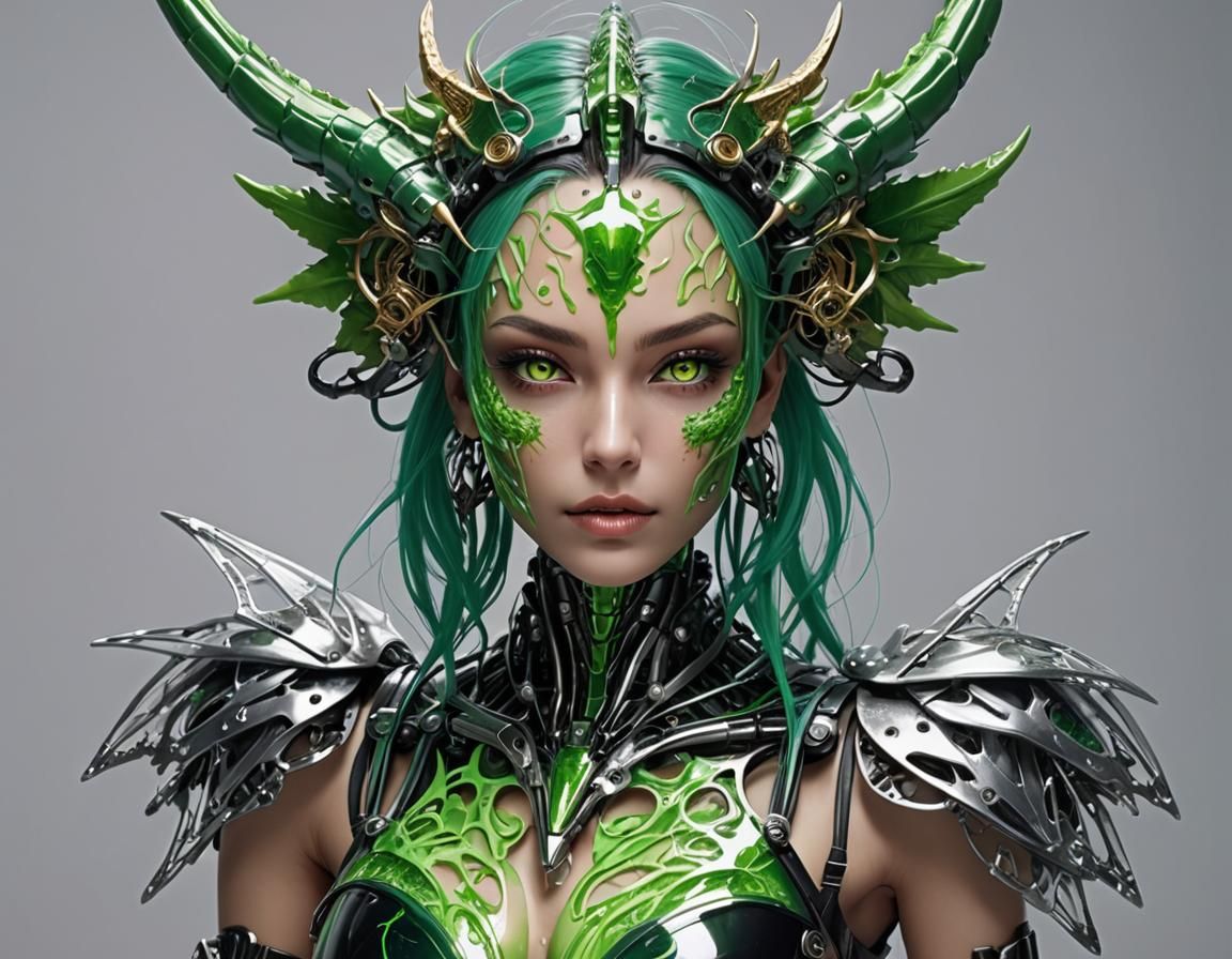 Chimera Girl with Robotic Skeleton and Slime Skin