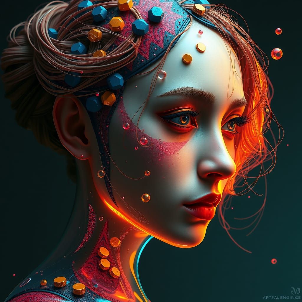 Detailed Klein Bottle Portrait in Art Nouveau Style