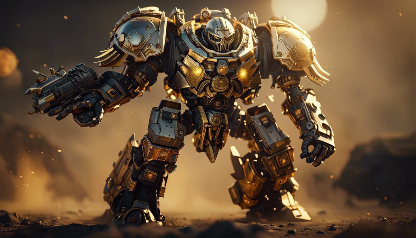 Warhammer 40k Titan Marching Through Battlefield