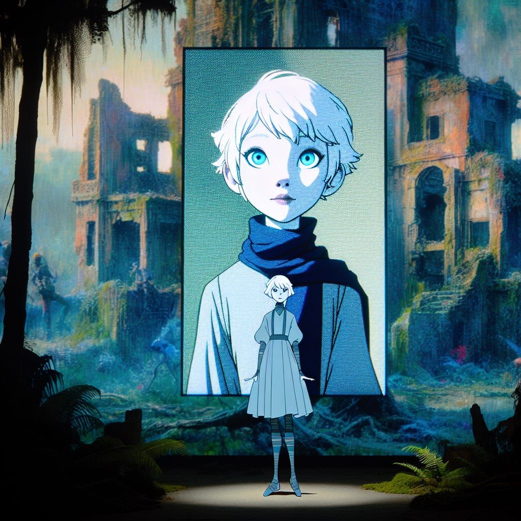 Dreamy Jungle Princess with Glowing Eyes on a Vintage CRT Sc...