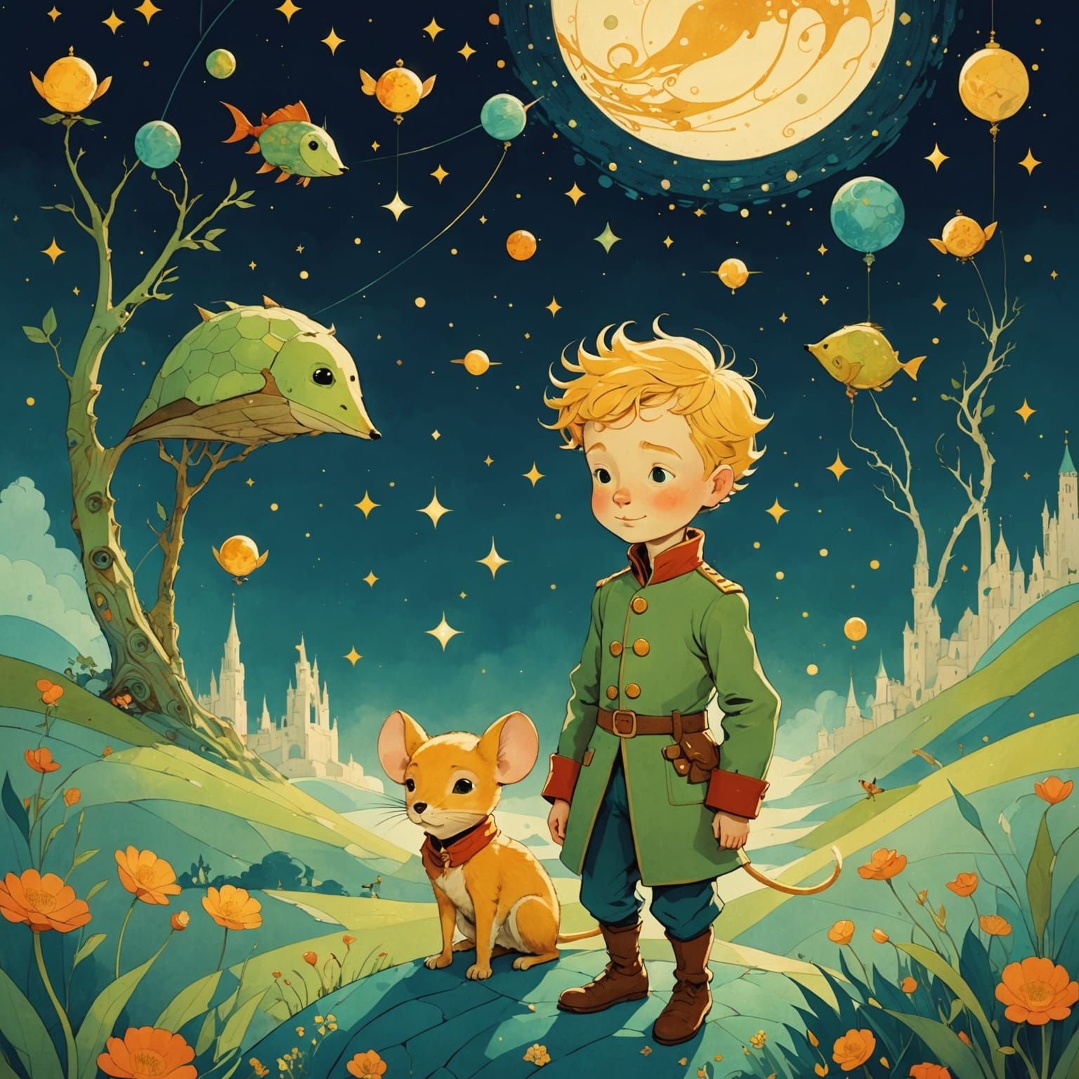 The Little Prince and Mouse in Chinese Art Style