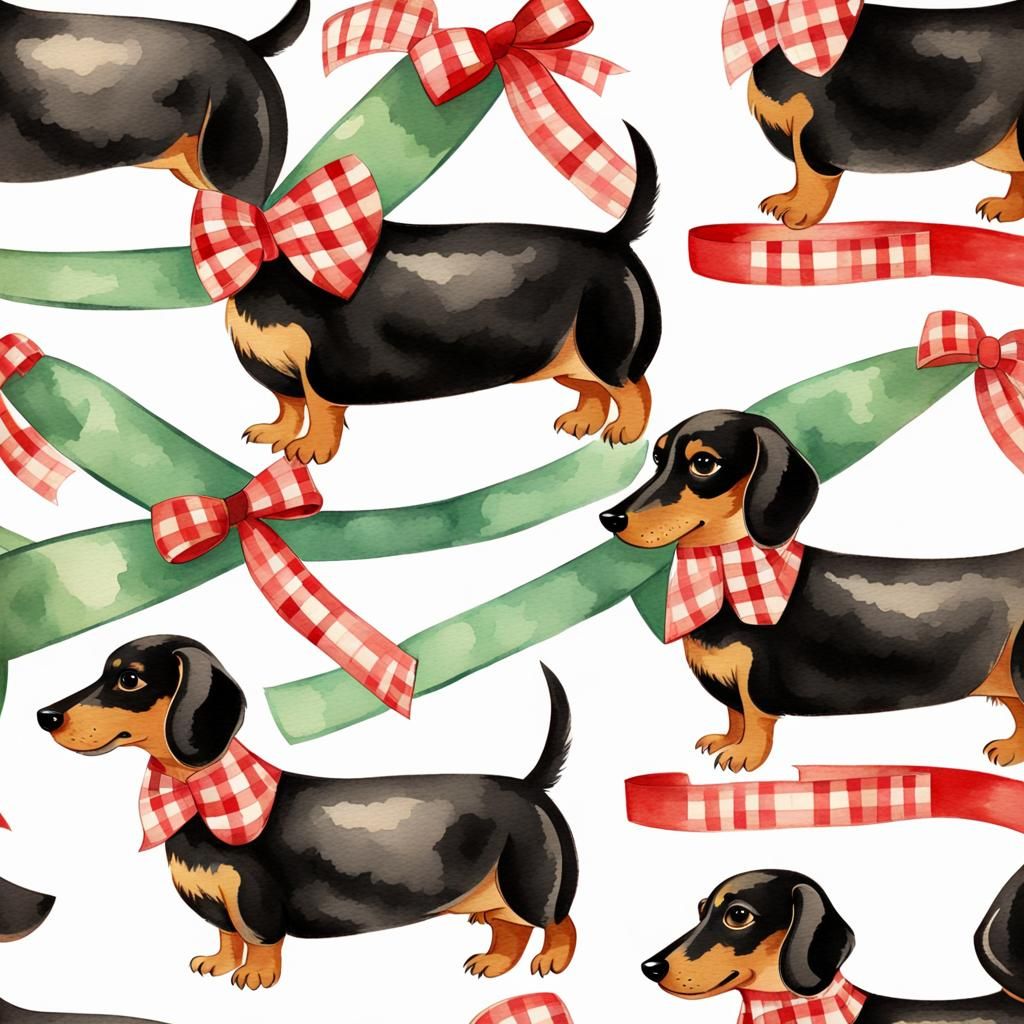 Vintage Watercolor Christmas Dachshund Puppy