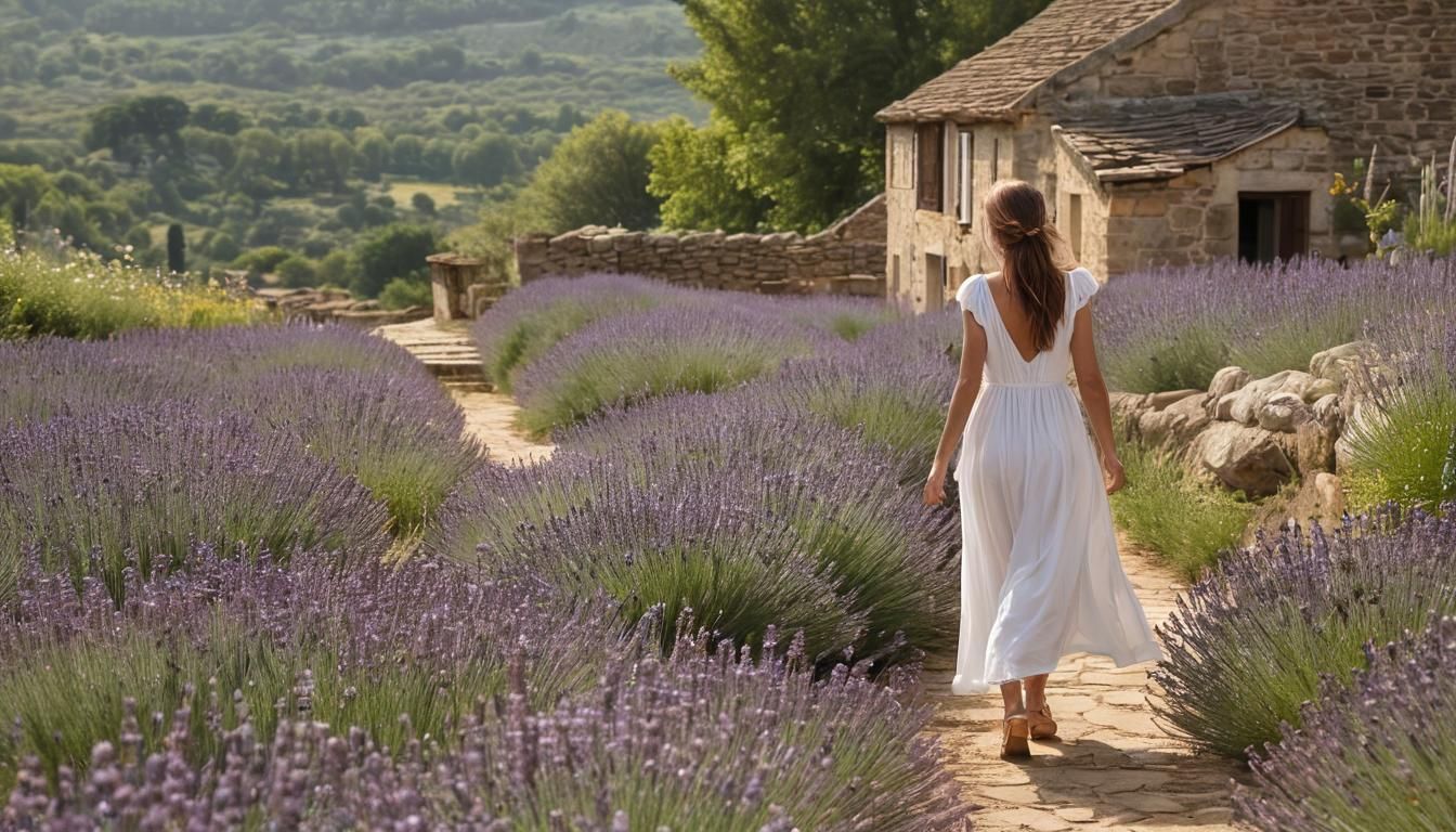 French Countryside Woman in Lavender Field Photography
