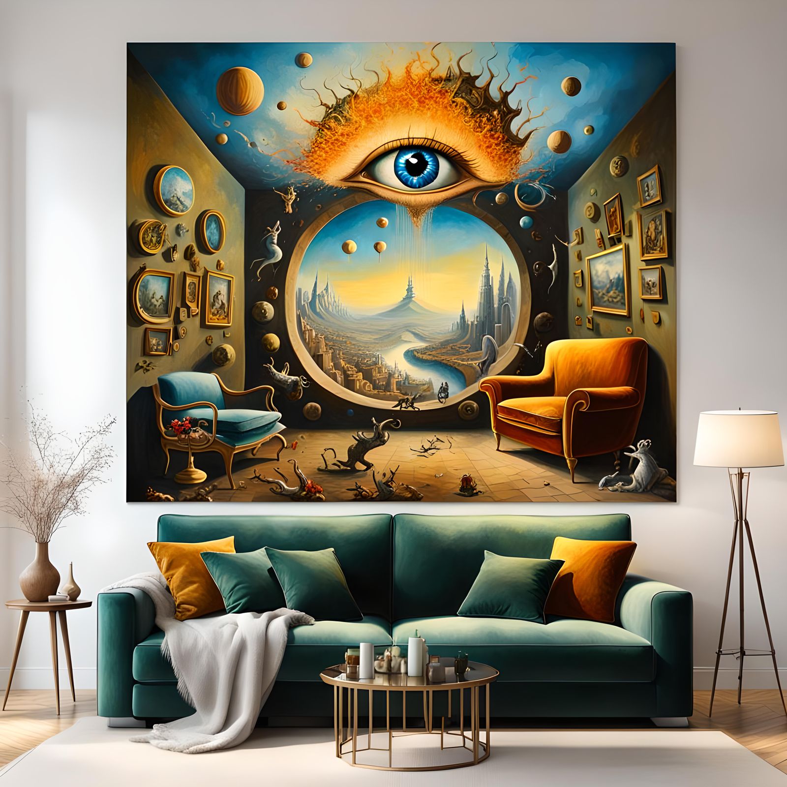 Surreal Living Room with Magical Painting