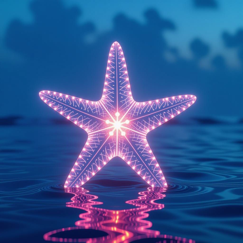 Ethereal Starfish Silhouette in a Vibrant Ocean Scene