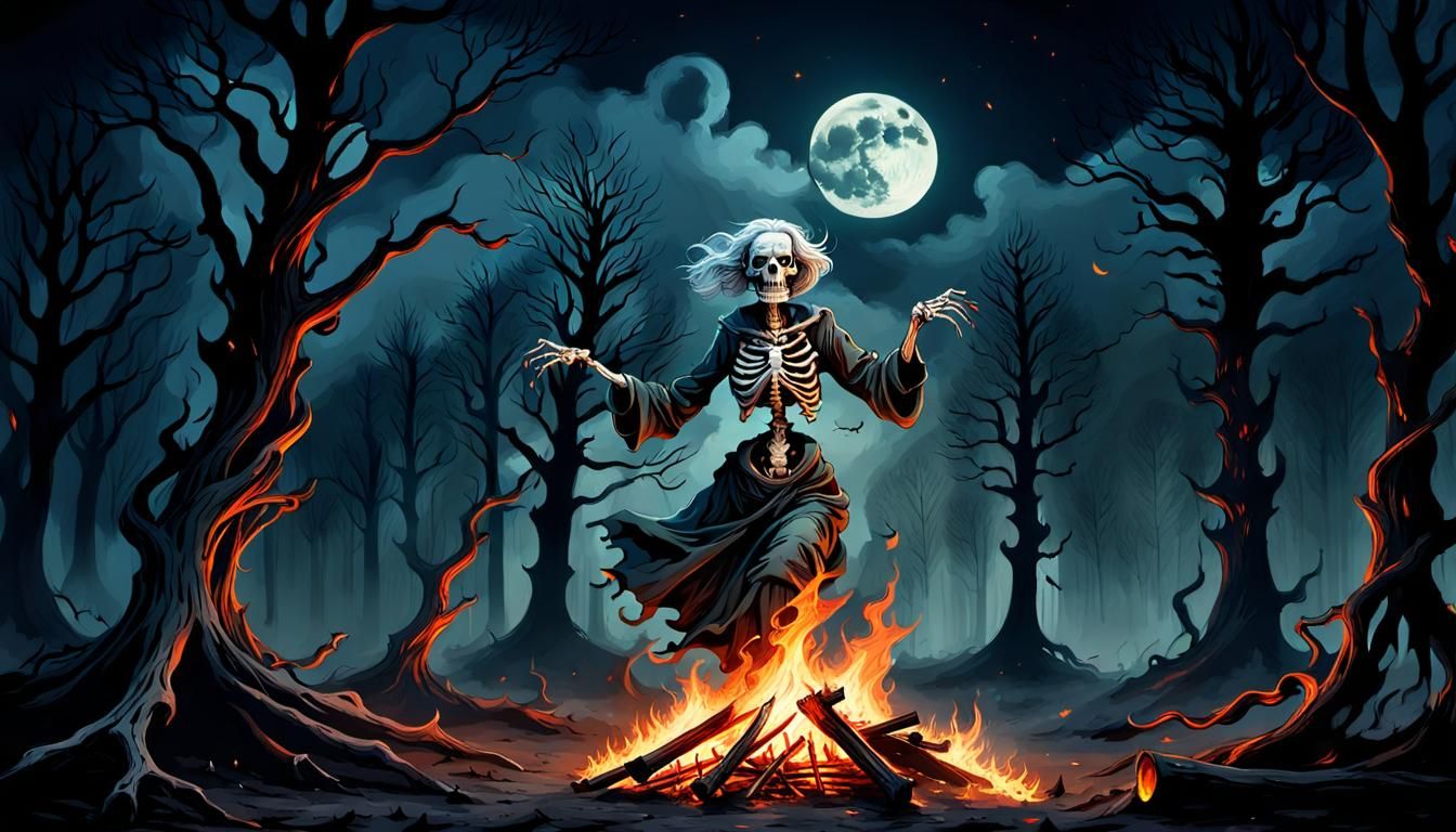 Night Bonfire Dance in Twisted Forest