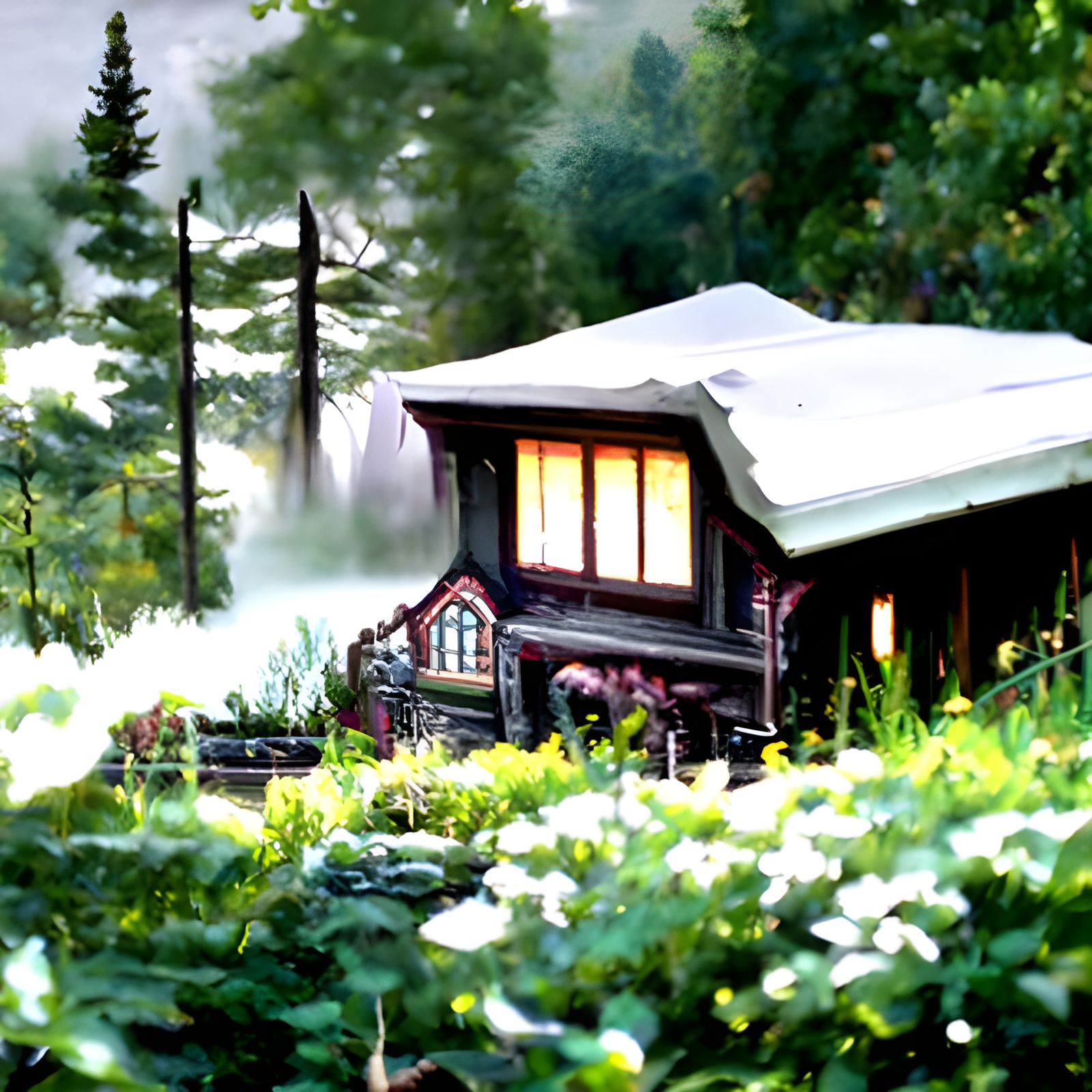 Cozy Cottagecore Cabin in Ethereal Mist