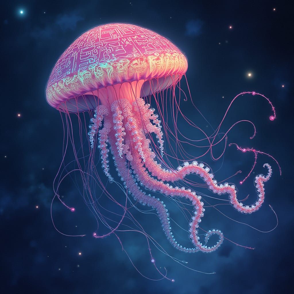 Bioluminescent Jellyfish Adorned with Glowing Glyphs