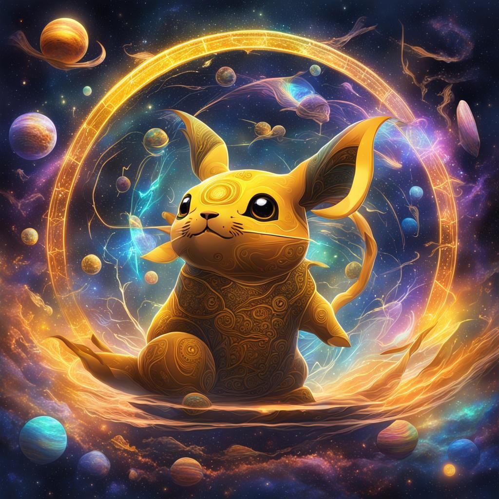 Holographic Raichu in Cosmic Astral Illustration