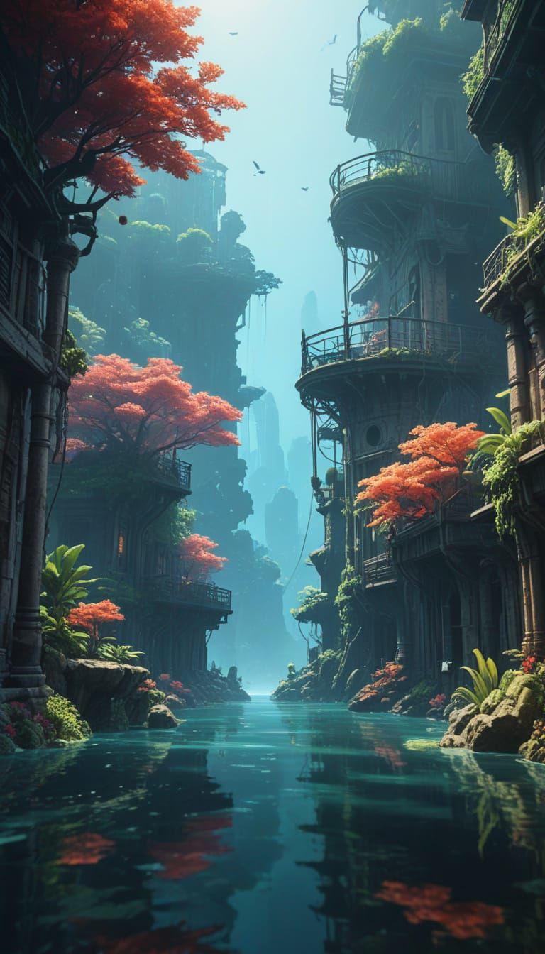 Underwater Cityscape: Anime-Style Digital Art