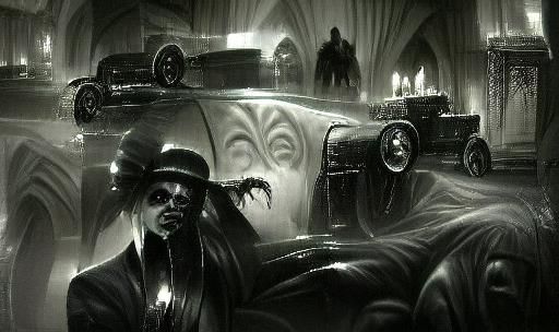 1920s Gangster Car in Gothic Film Noir Style