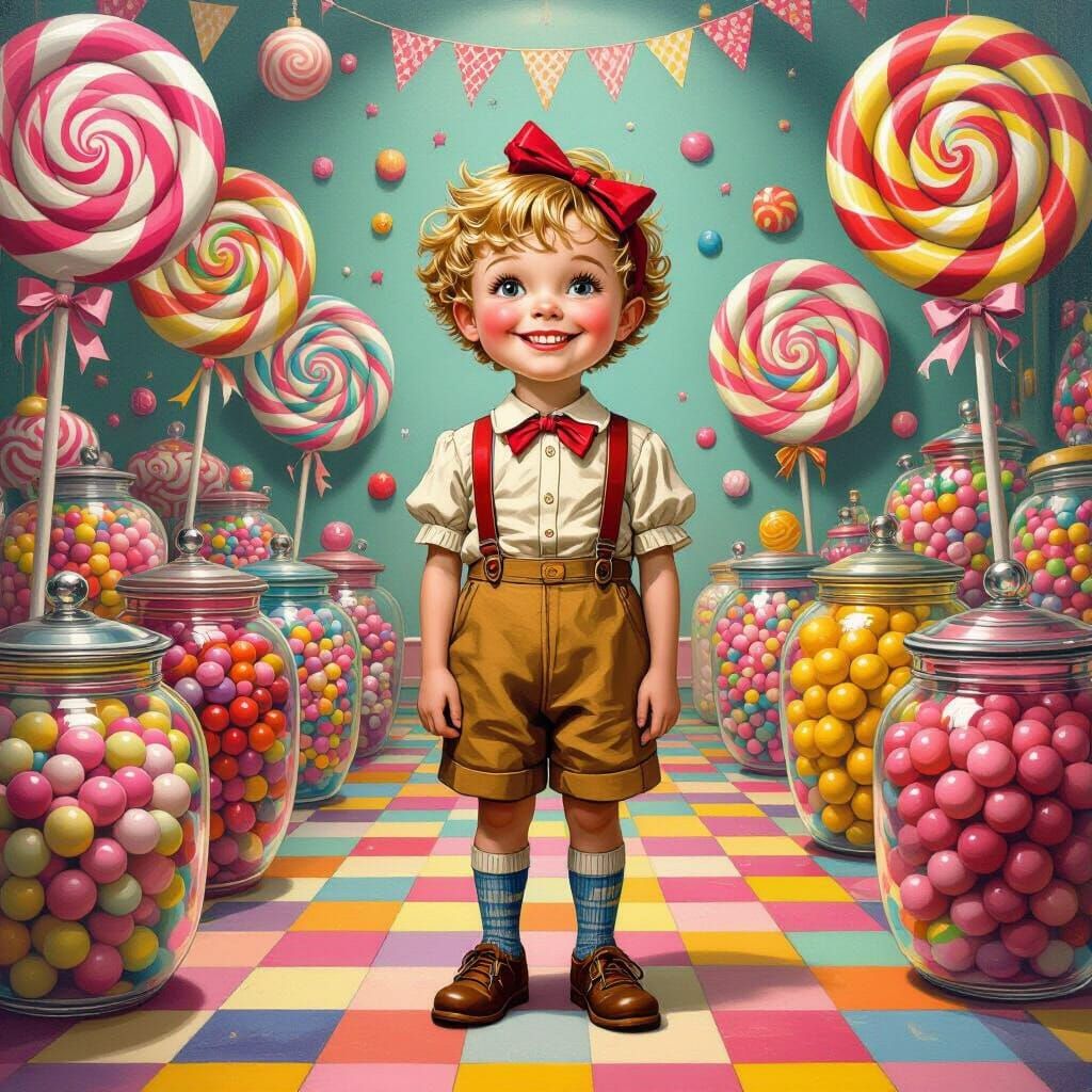 Charlie Bucket in a Surreal Candy Room