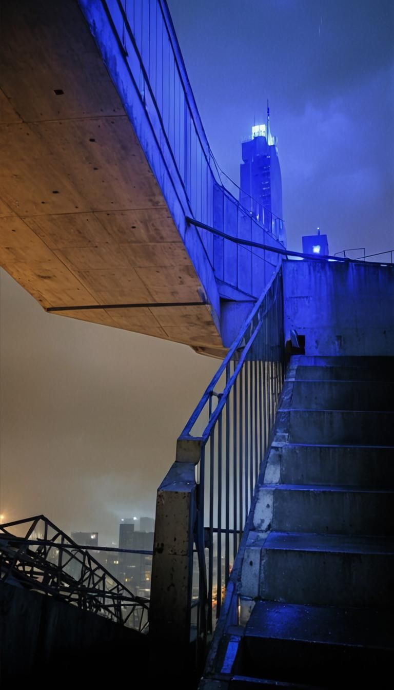 Brutalist Metropolis Under Moody Sky