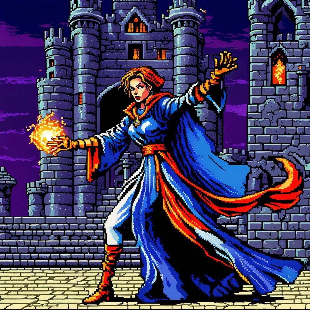 Glamorous Sorceress Pixel Art from 16-bit RPG