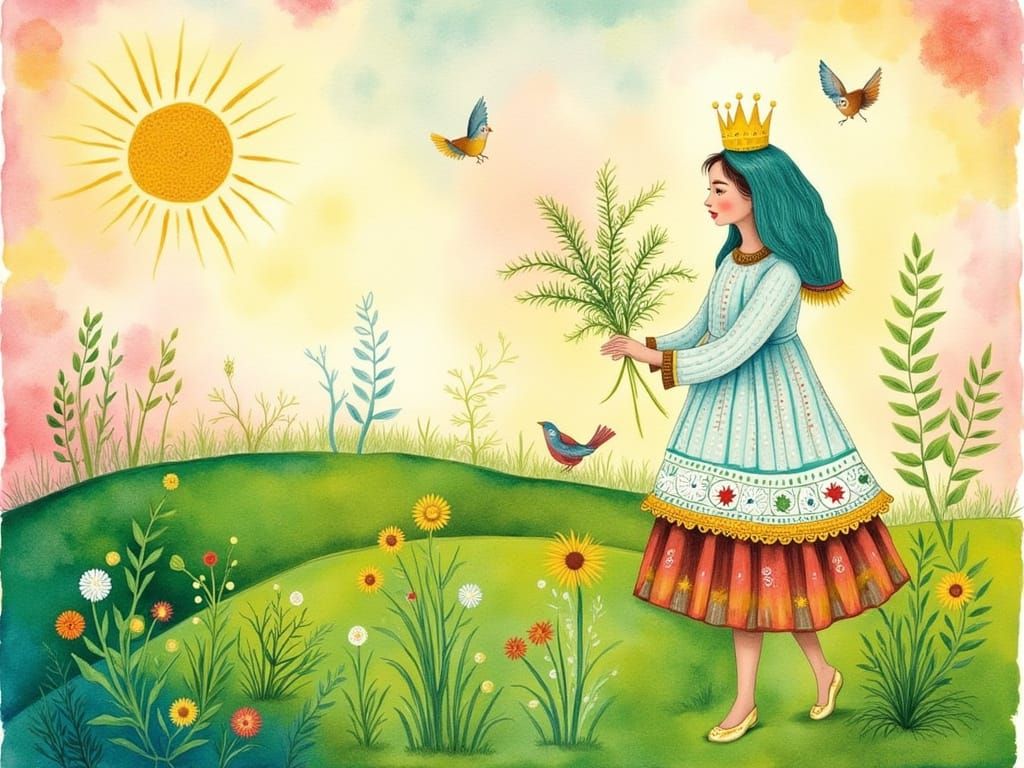 Matka Boska Zielna: A Folkloric Watercolor Illustration