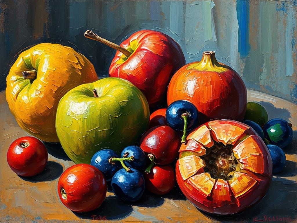 Expressive Fauvist Oil Painting of Fruit