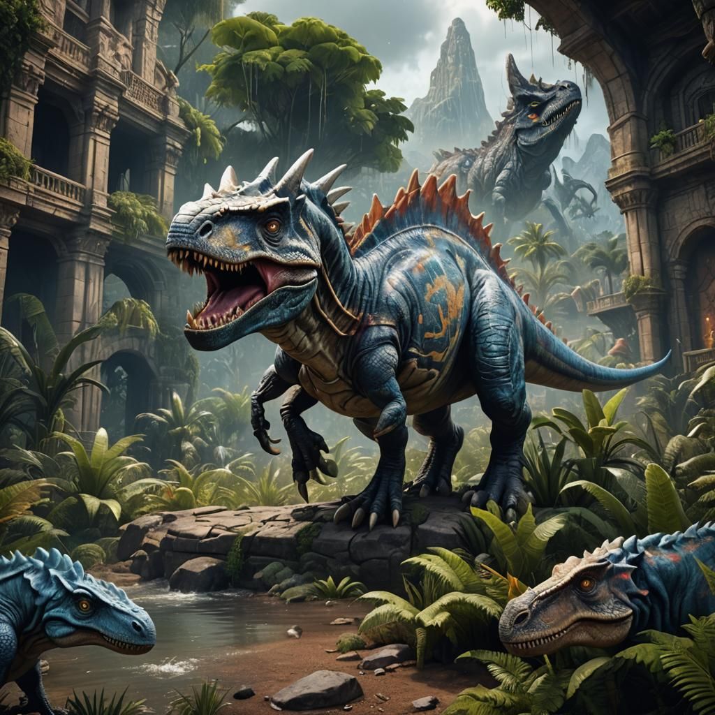 Silver Dinosaur Head: Detailed Matte Painting